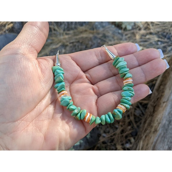 SouthWestArtisans Jewelry - Santo Domingo‎ Pueblo Green Turquoise Heishi & Spiny Oyster Necklace Jewelry **